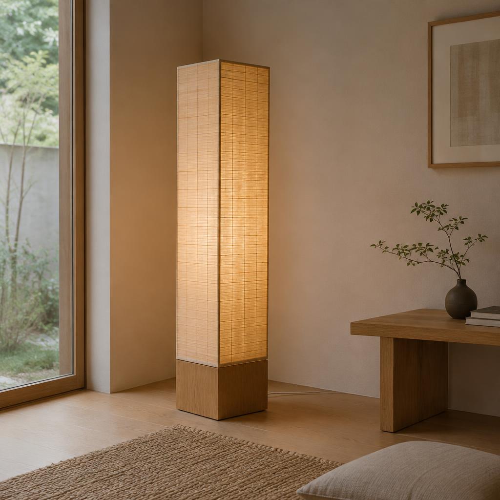 ANDON Woven Bamboo Floor Lamp with Oak Base