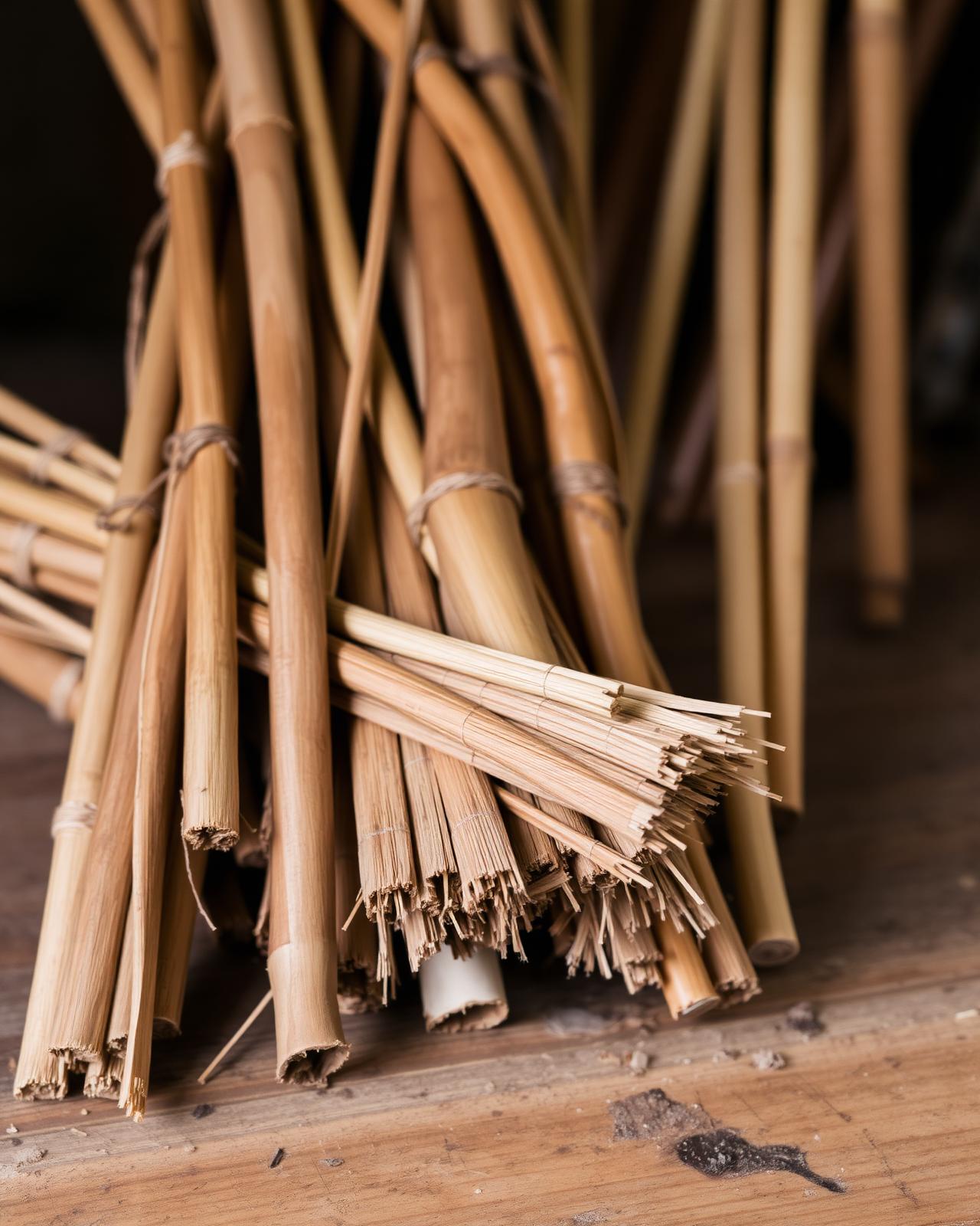 Bundles of harvested bamboo and rattan